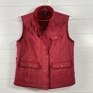 Talbots Vest Womens Medium Red Quilted Nylon Fleece Lining Pockets Lightweight